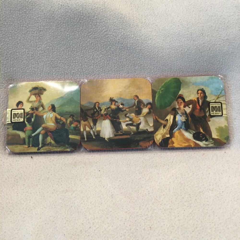 Vtg HEMA Goya Artwork Spain Drink Coasters Set Of 6 In Original Package NEW Red